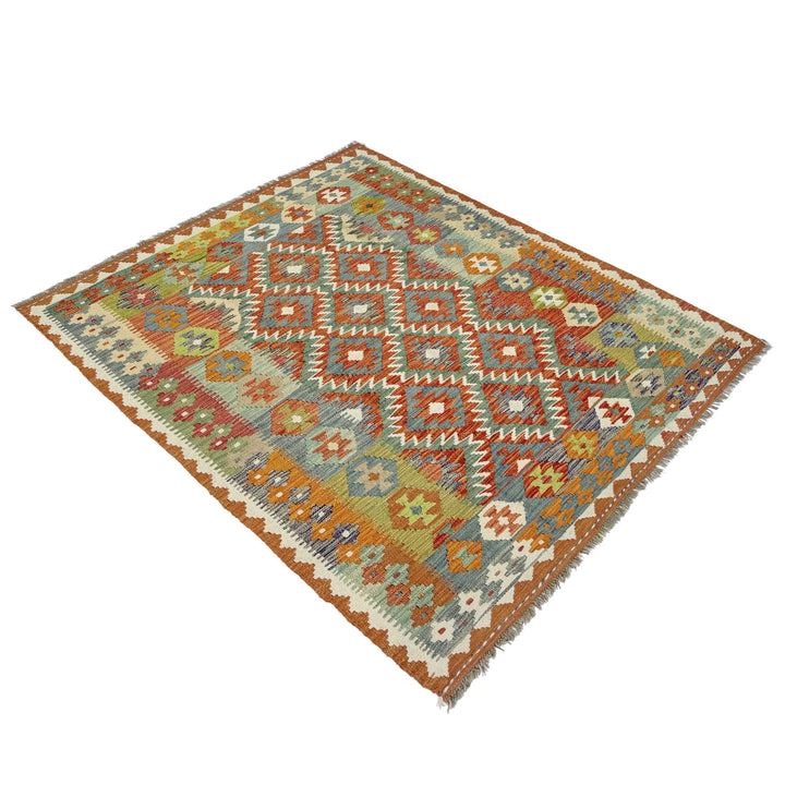 Afghan Vegetable Kilim Rug 5' 0" x 6' 6" Flat-Weave | No. AL374142