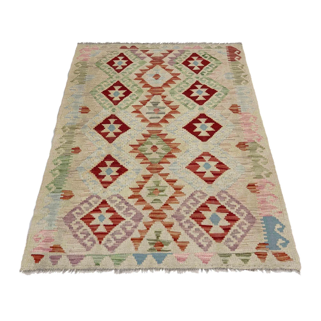 Afghan Vegetable Kilim Rug 2' 11" x 4' 5" Flat-Weave | No. AL374187