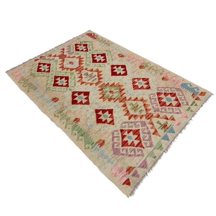 Afghan Vegetable Kilim Rug 2' 11" x 4' 5" Flat-Weave | No. AL374187