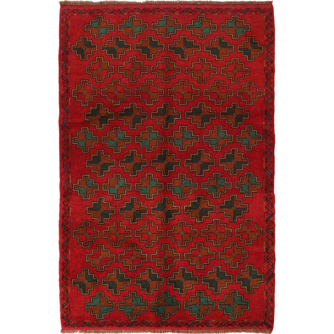 Red Afghan Baluchi Rug 4' 2" x 6' 4" Hand-Knotted | No. AL37422