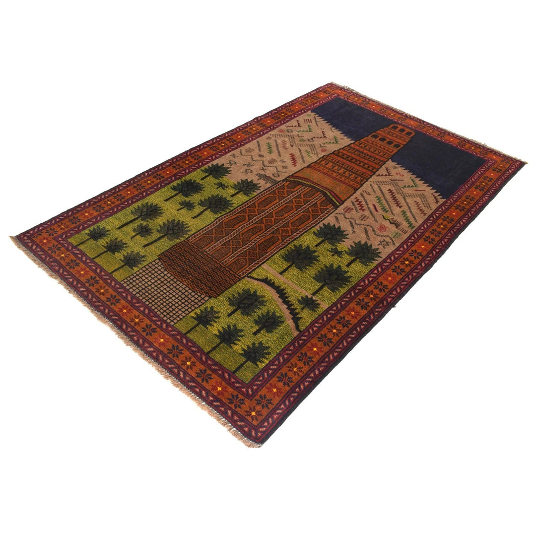 Afghan Pictorial Rug 4' 2" x 6' 7" Hand-Knotted | No. AL37450