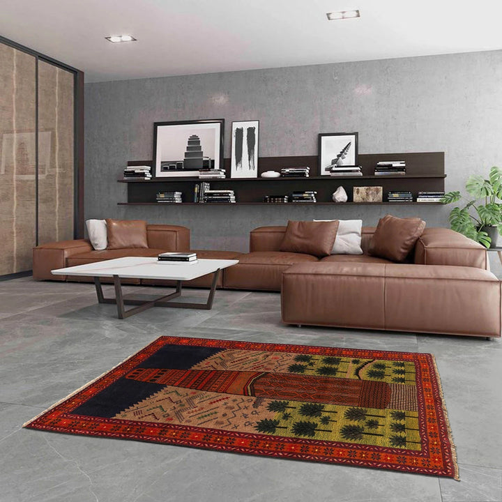 Afghan Pictorial Rug 4' 2" x 6' 7" Hand-Knotted | No. AL37450