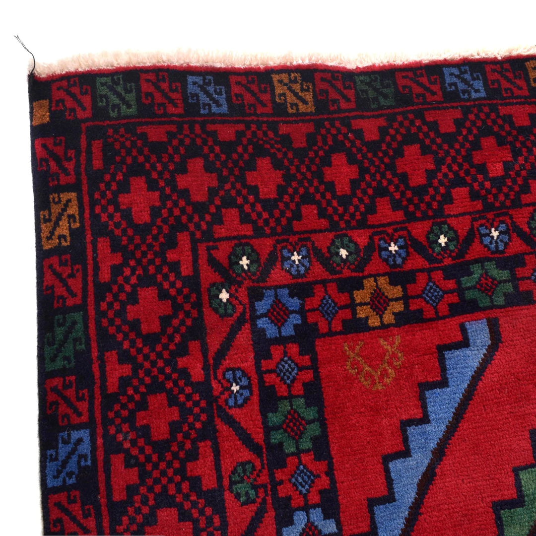Red Afghan Baluchi Rug 8' 8" x 11' 4" Hand-Knotted | No. AL37495