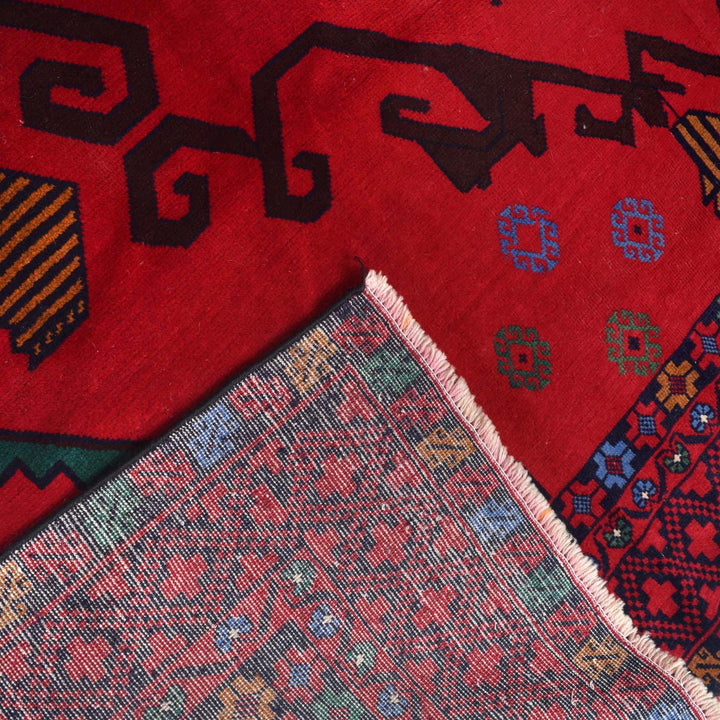 Red Afghan Baluchi Rug 8' 8" x 11' 4" Hand-Knotted | No. AL37495