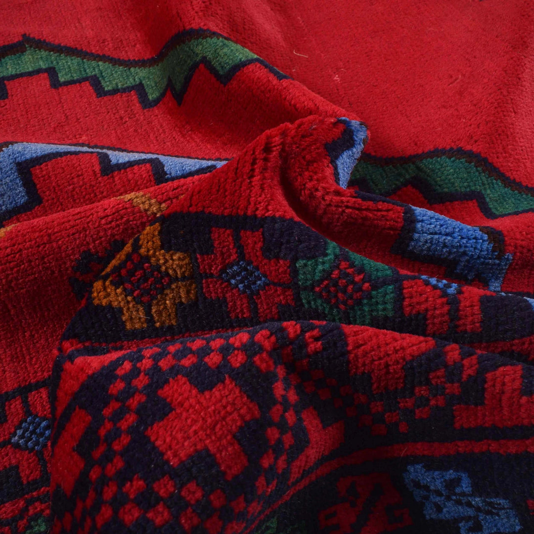 Red Afghan Baluchi Rug 8' 8" x 11' 4" Hand-Knotted | No. AL37495
