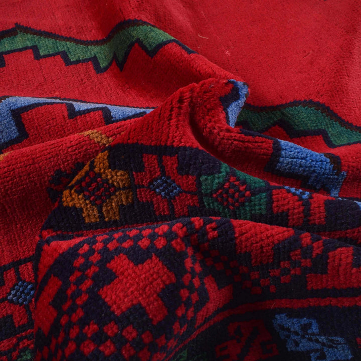 Red Afghan Baluchi Rug 8' 8" x 11' 4" Hand-Knotted | No. AL37495