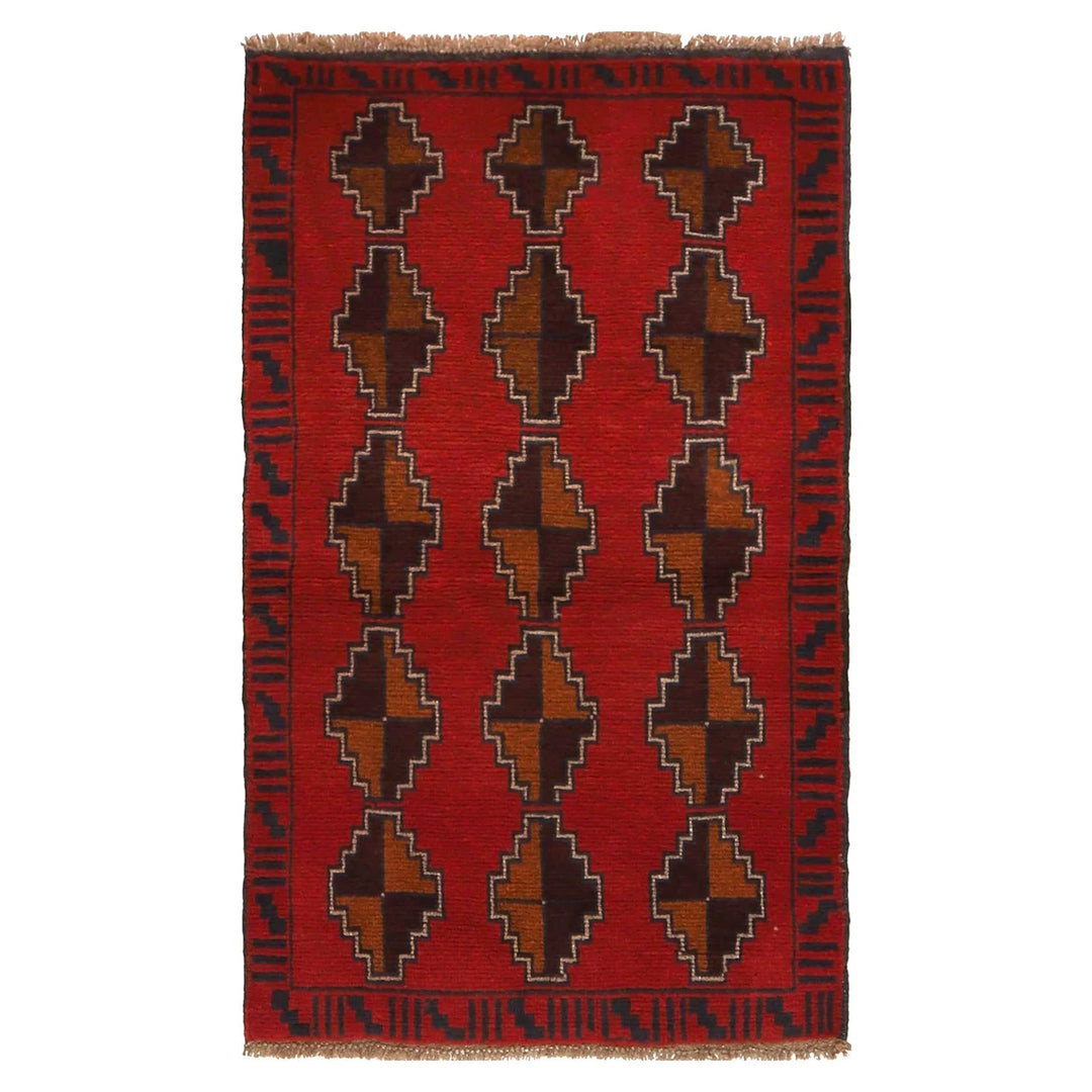 Red Afghan Baluchi Rug 2' 8" x 4' 4" Hand-Knotted | No. AL37522