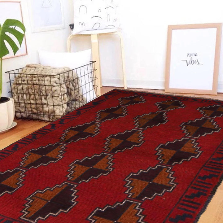 Red Afghan Baluchi Rug 2' 8" x 4' 4" Hand-Knotted | No. AL37522