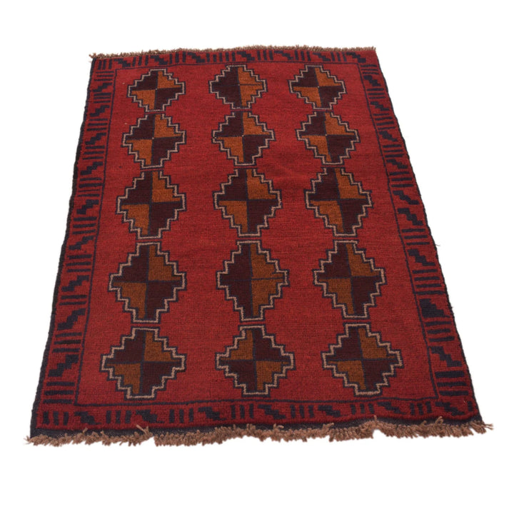 Red Afghan Baluchi Rug 2' 8" x 4' 4" Hand-Knotted | No. AL37522