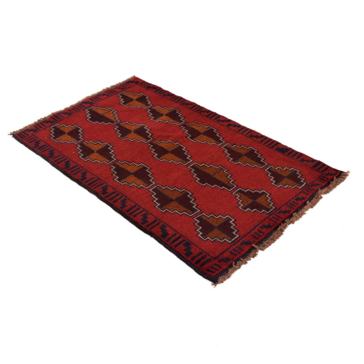 Red Afghan Baluchi Rug 2' 8" x 4' 4" Hand-Knotted | No. AL37522