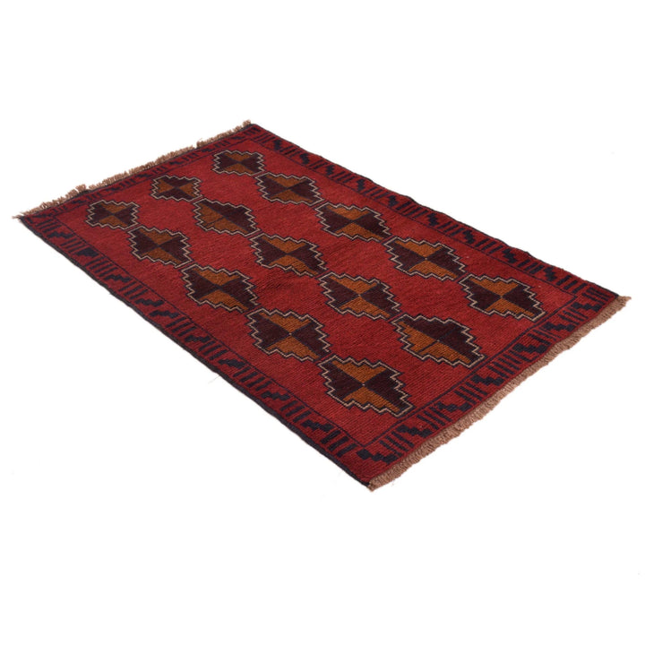 Red Afghan Baluchi Rug 2' 8" x 4' 4" Hand-Knotted | No. AL37522