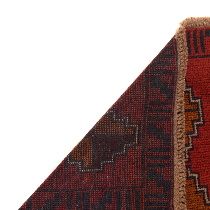 Red Afghan Baluchi Rug 2' 8" x 4' 4" Hand-Knotted | No. AL37522