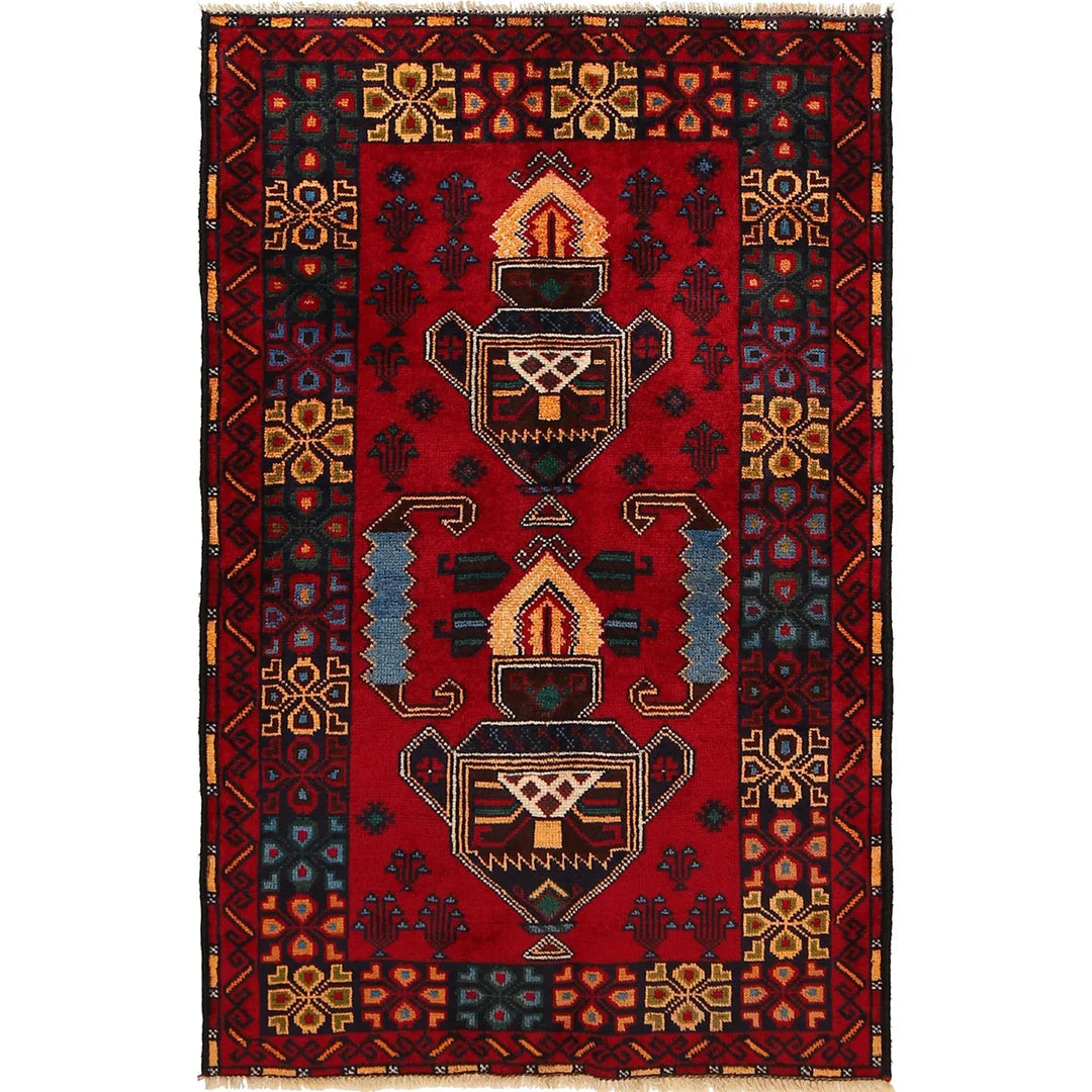 Afghan Baluchi Rug 3' 0" x 4' 8" Hand-Knotted | No. AL37542