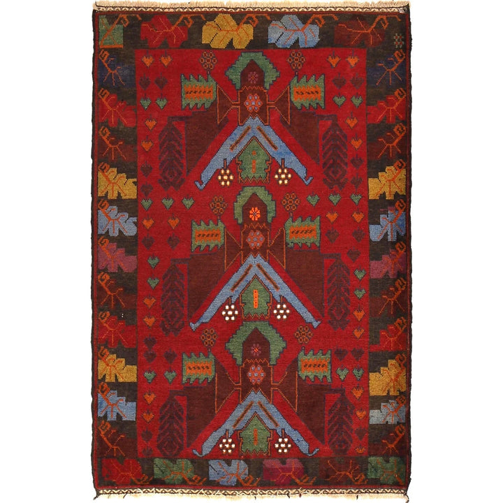 Afghan Baluchi Rug 3' 1" x 4' 6" Hand-Knotted | No. AL37581