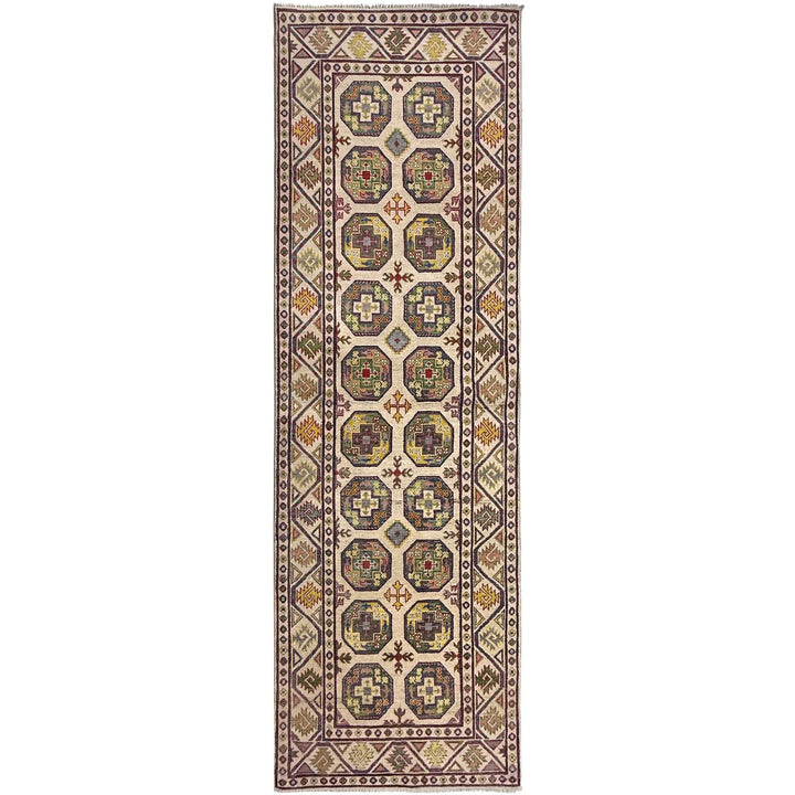 Beige Afghan Waziri Runner Rug 3' 3" x 9' 9" Hand-Knotted | No. AL37606