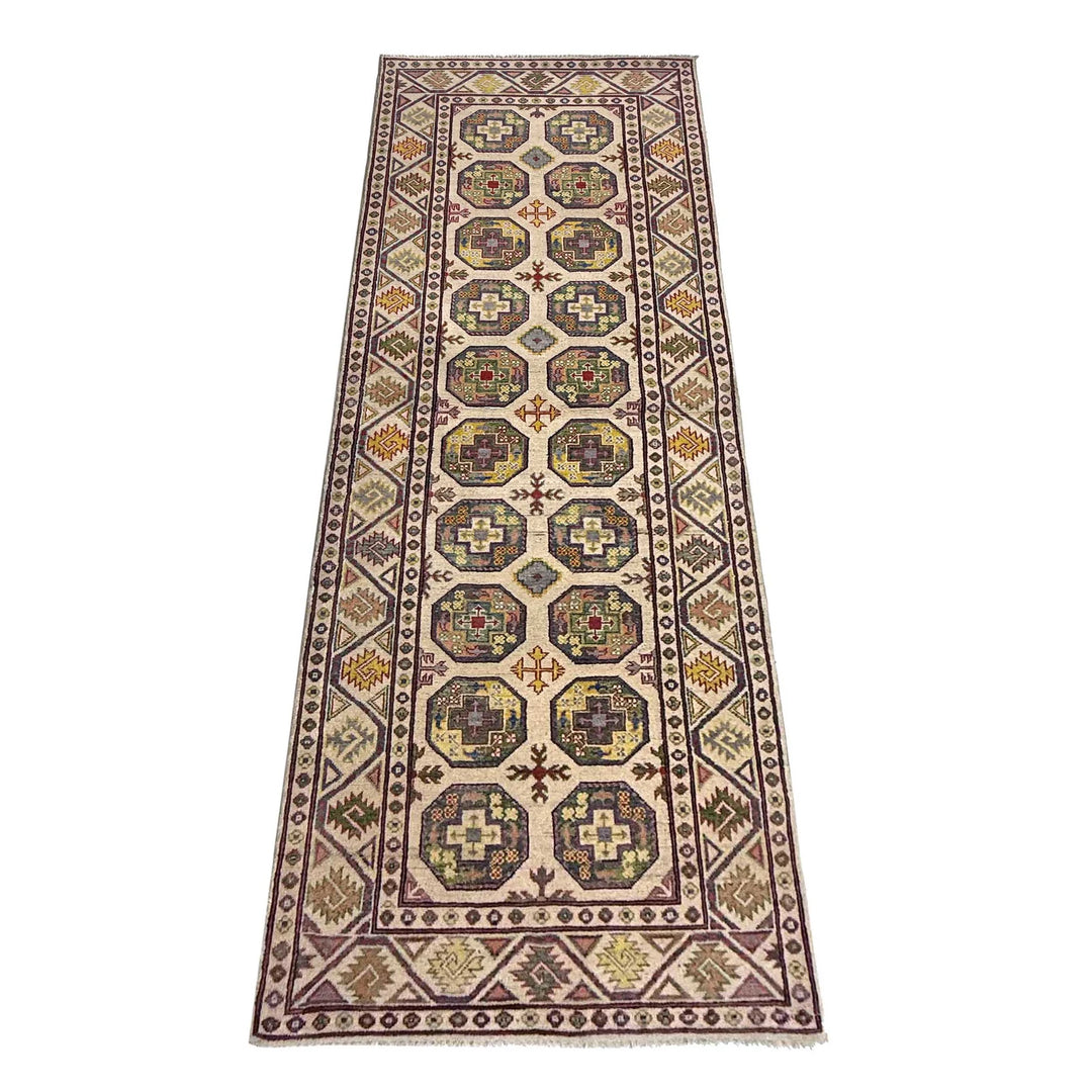 Beige Afghan Waziri Runner Rug 3' 3" x 9' 9" Hand-Knotted | No. AL37606