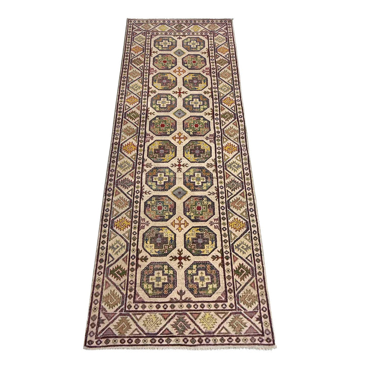 Beige Afghan Waziri Runner Rug 3' 3" x 9' 9" Hand-Knotted | No. AL37606