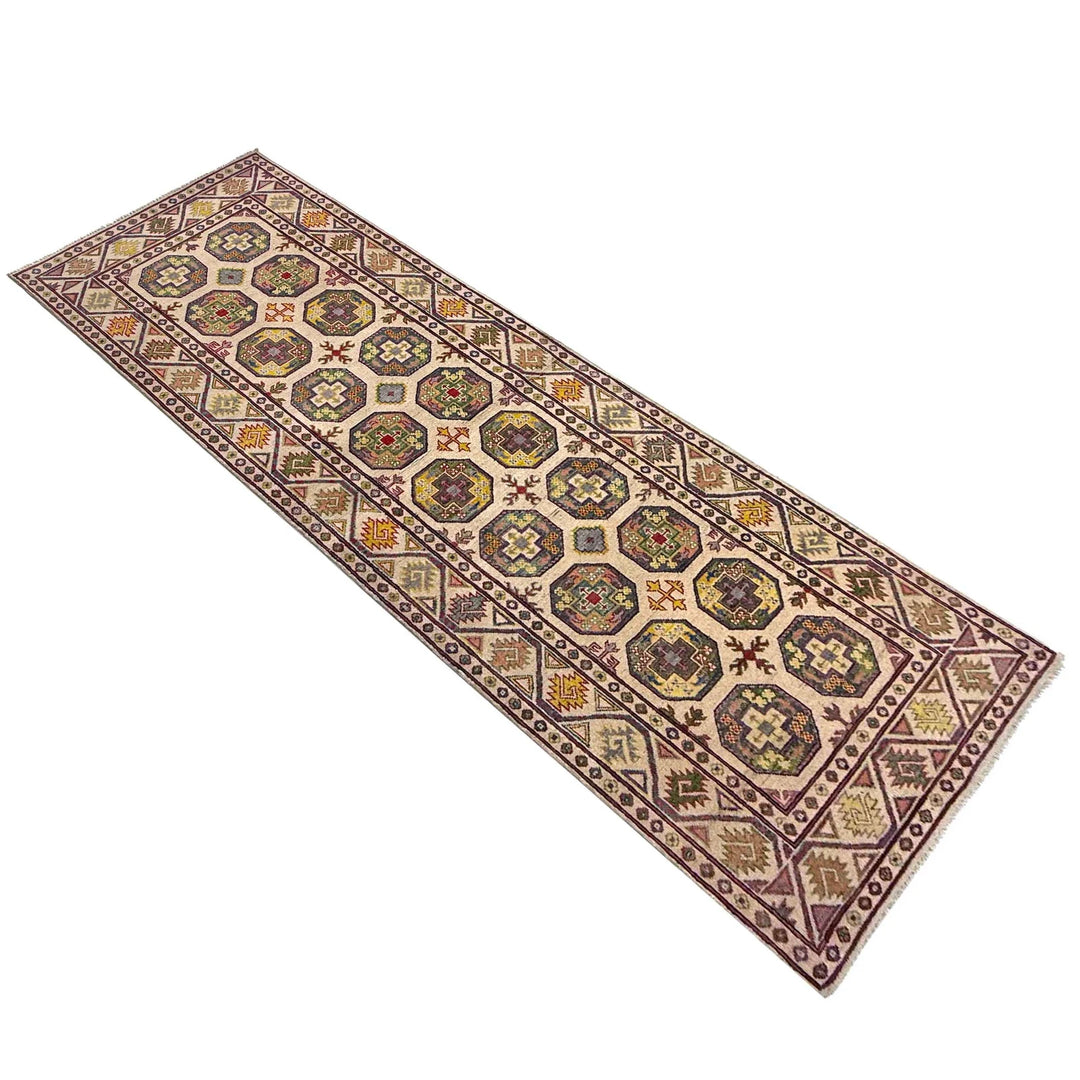 Beige Afghan Waziri Runner Rug 3' 3" x 9' 9" Hand-Knotted | No. AL37606
