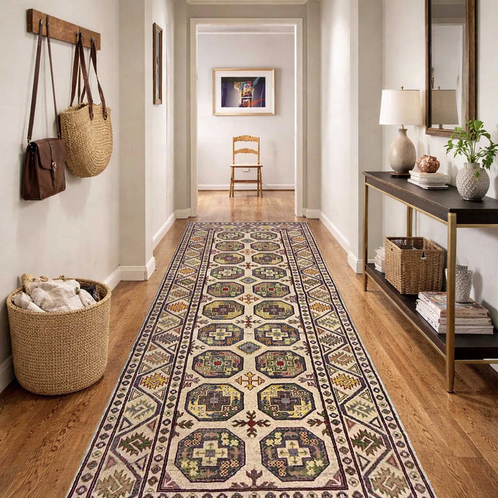 Beige Afghan Waziri Runner Rug 3' 3" x 9' 9" Hand-Knotted | No. AL37606