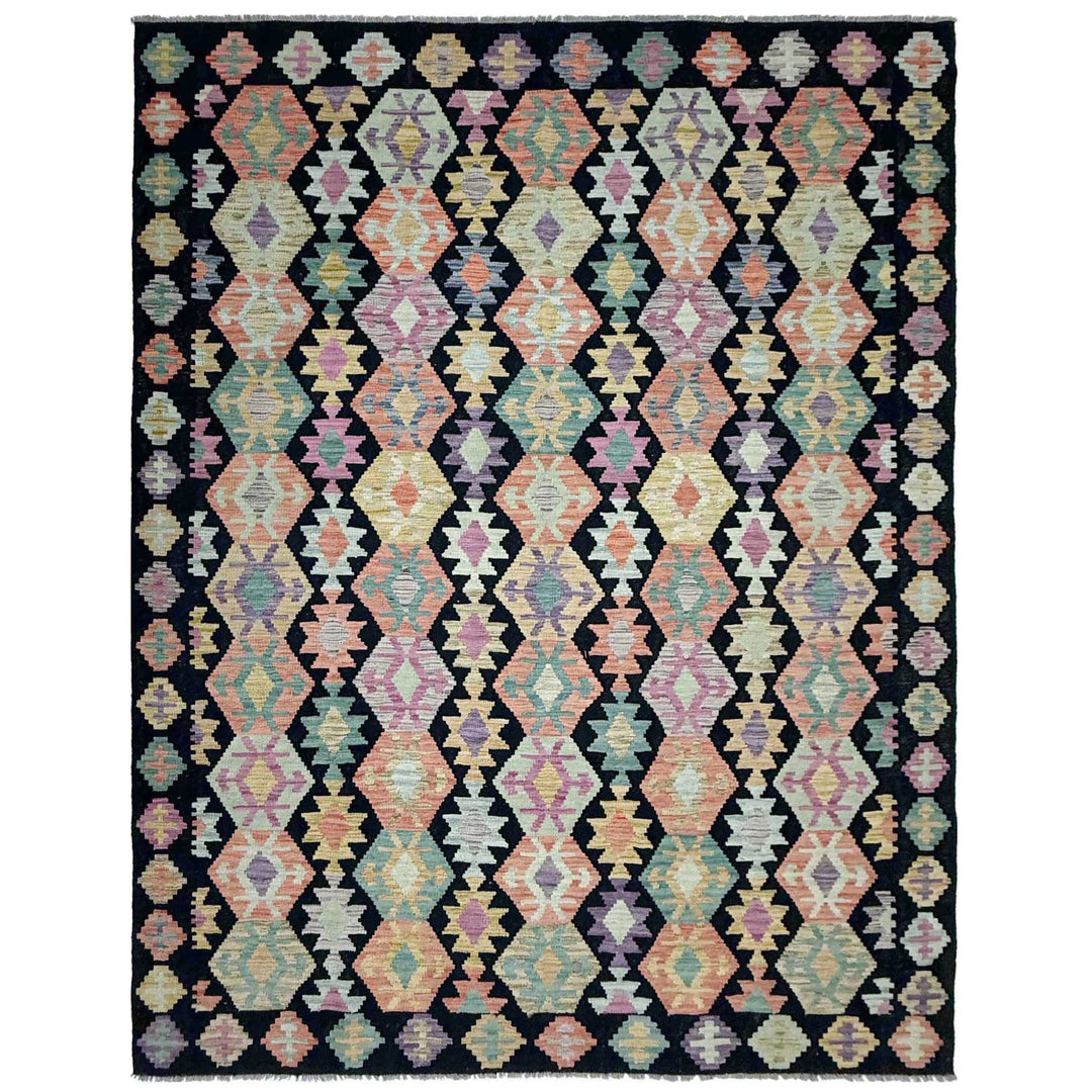 Afghan Vegetable Kilim Rug 6' 8" x 9' 7" Flat-Weave | No. AL376099