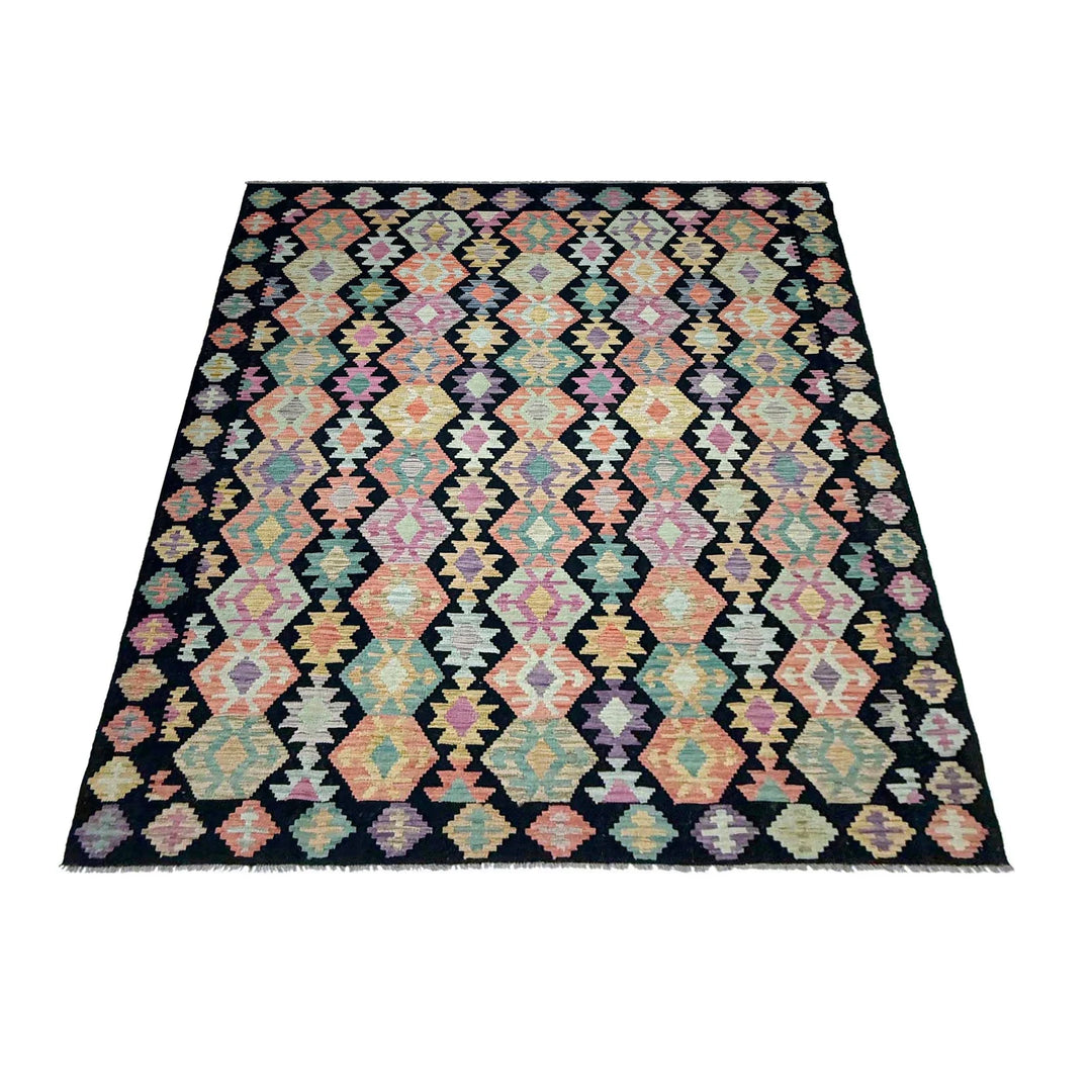 Afghan Vegetable Kilim Rug 6' 8" x 9' 7" Flat-Weave | No. AL376099