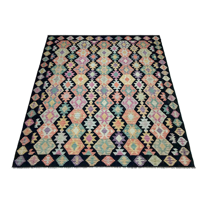 Afghan Vegetable Kilim Rug 6' 8" x 9' 7" Flat-Weave | No. AL376099