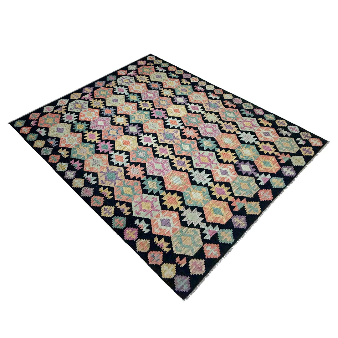 Afghan Vegetable Kilim Rug 6' 8" x 9' 7" Flat-Weave | No. AL376099