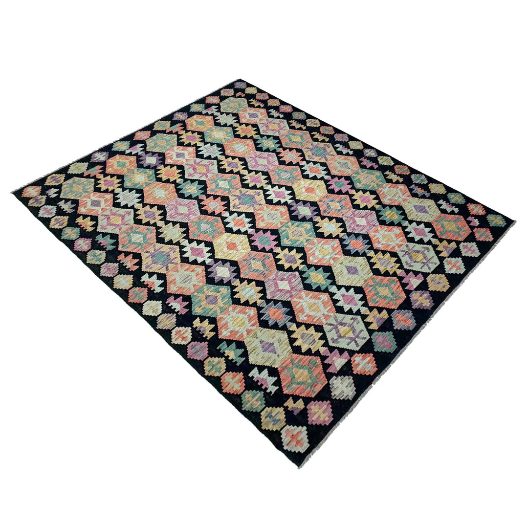 Afghan Vegetable Kilim Rug 6' 8" x 9' 7" Flat-Weave | No. AL376099