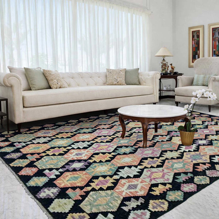 Afghan Vegetable Kilim Rug 6' 8" x 9' 7" Flat-Weave | No. AL376099