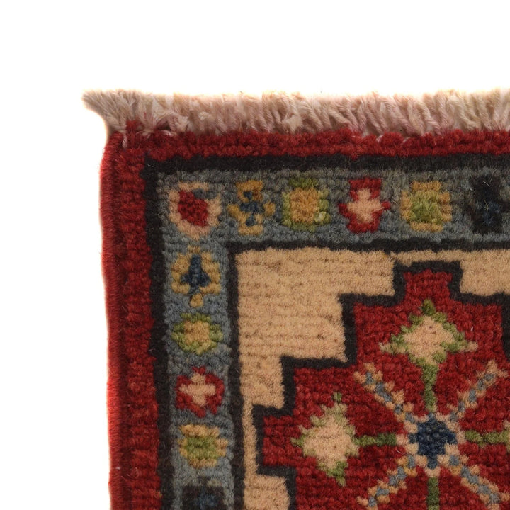 Red Afghan Kazak Rug 3' 3" x 4' 7" Hand-Knotted | No. AL37615
