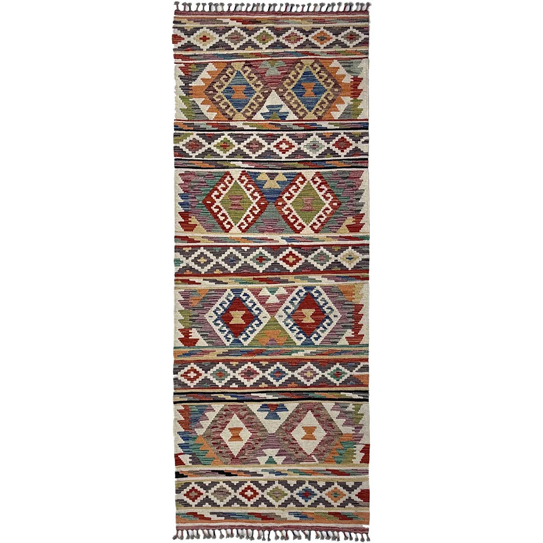 Afghan Vegetable Kilim Rug 2' 9" x 8' 1" Flat-Weave | No. AL37617