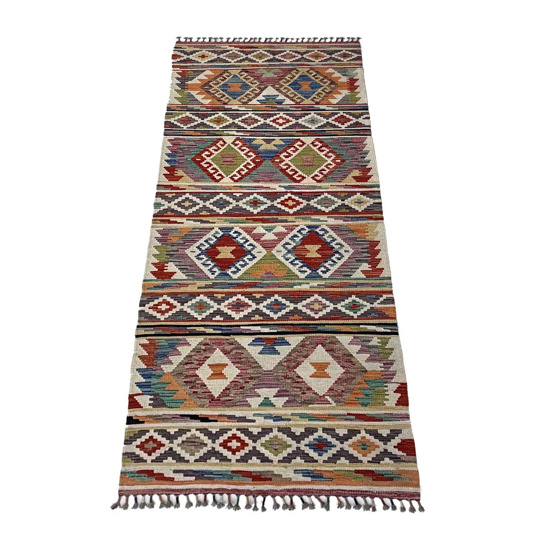 Afghan Vegetable Kilim Rug 2' 9" x 8' 1" Flat-Weave | No. AL37617