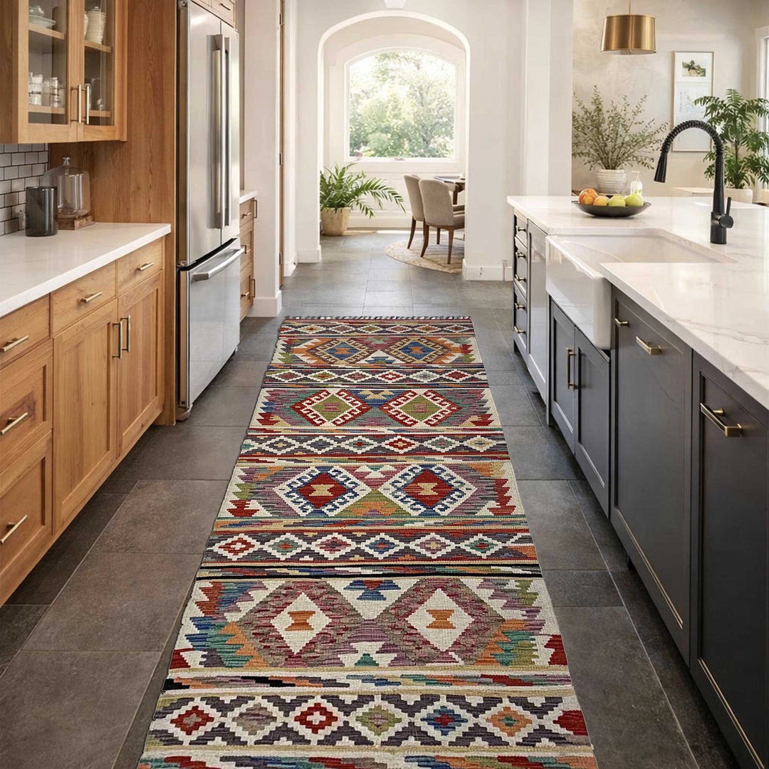 Afghan Vegetable Kilim Rug 2' 9" x 8' 1" Flat-Weave | No. AL37617