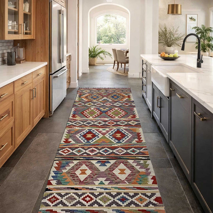 Afghan Vegetable Kilim Rug 2' 9" x 8' 1" Flat-Weave | No. AL37617