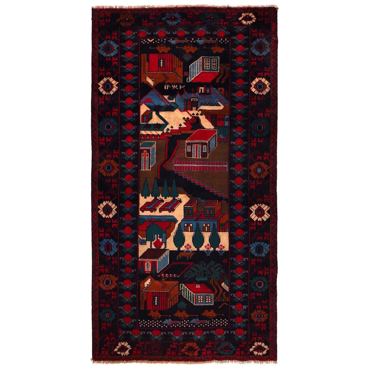 Afghan Pictorial Rug 3' 8" x 6' 9" Hand-Knotted | No. AL37621