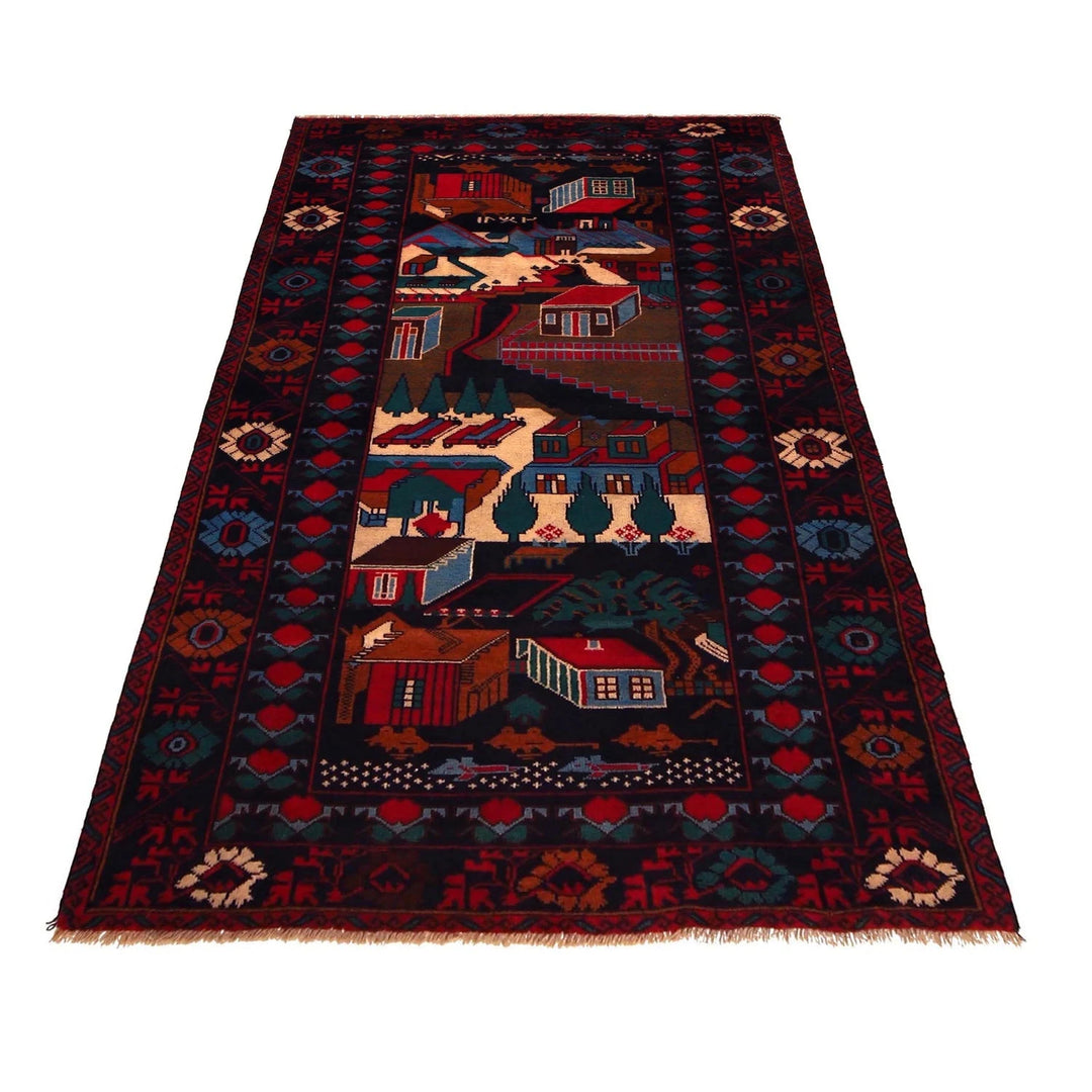 Afghan Pictorial Rug 3' 8" x 6' 9" Hand-Knotted | No. AL37621