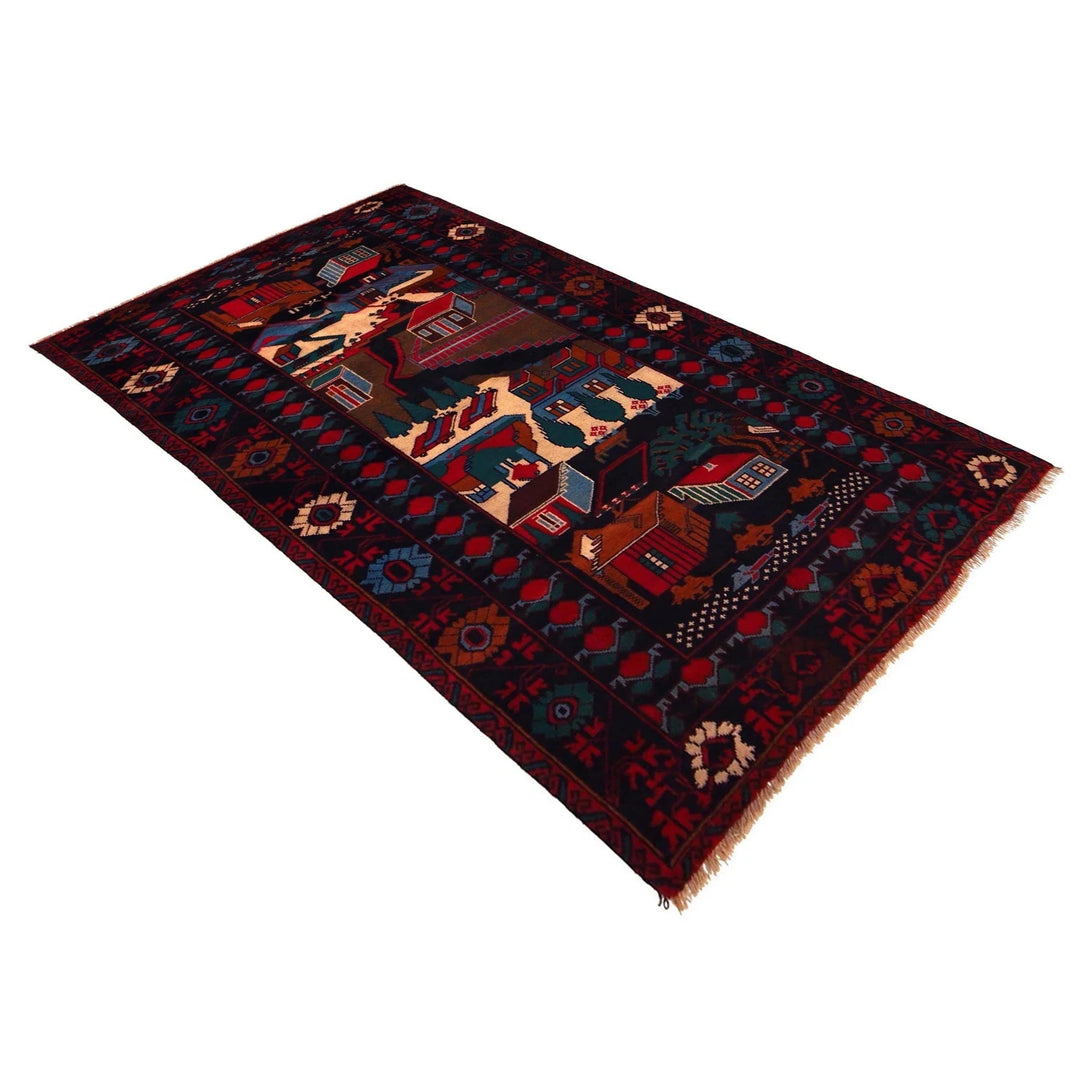 Afghan Pictorial Rug 3' 8" x 6' 9" Hand-Knotted | No. AL37621