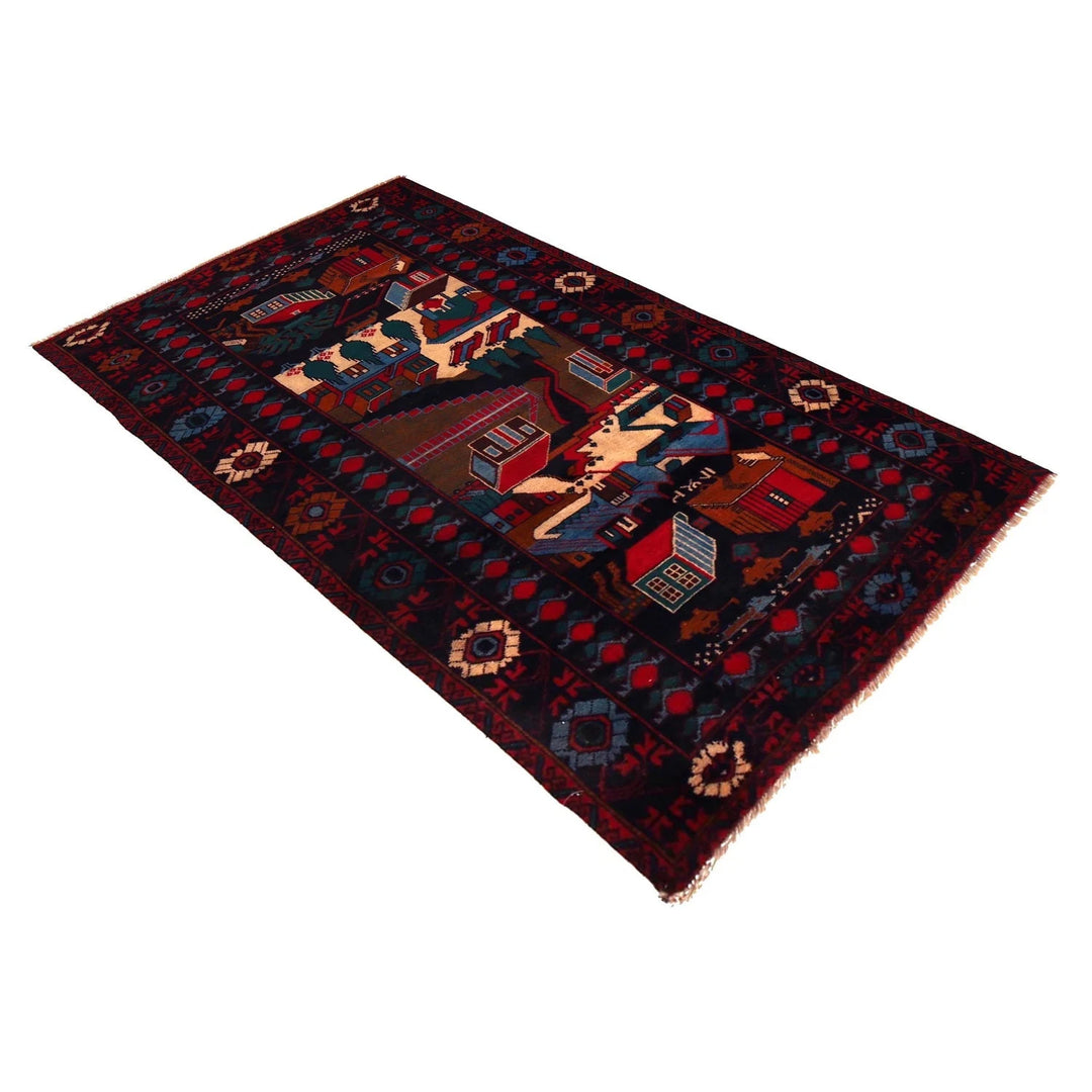 Afghan Pictorial Rug 3' 8" x 6' 9" Hand-Knotted | No. AL37621