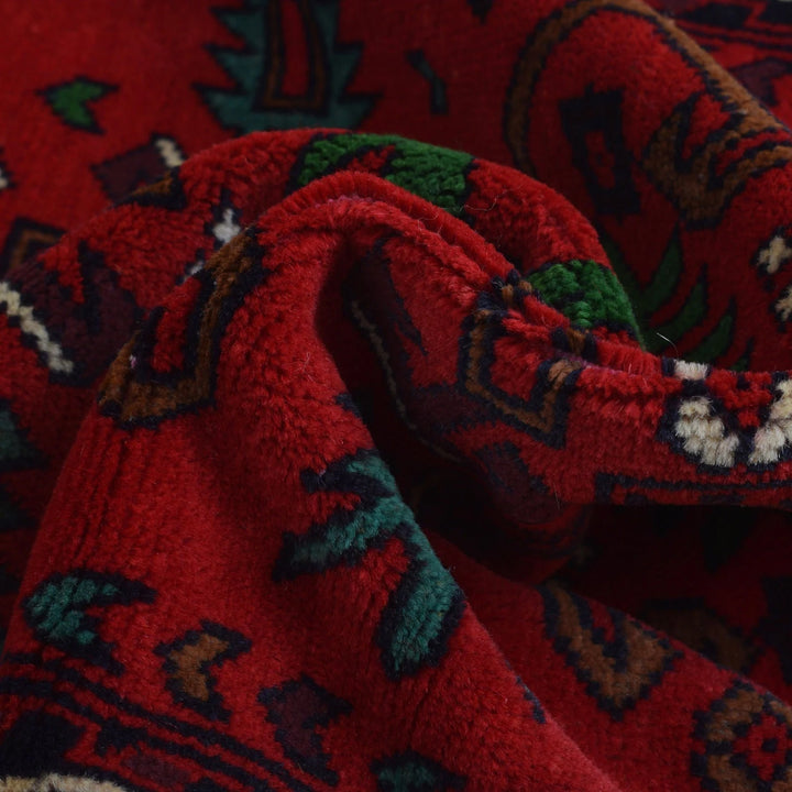 Red Afghan Bokhara Rug 2' 4" x 5' 8" Hand-Knotted | No. AL37629