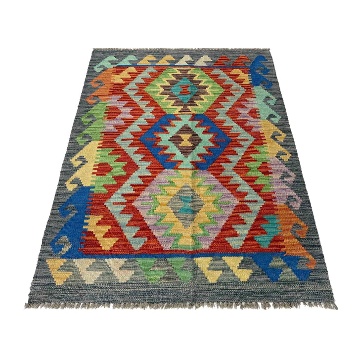 Afghan Vegetable Kilim Rug 2' 6" x 3' 11" Flat-Weave | No. AL376480