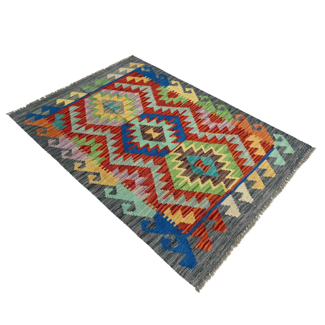 Afghan Vegetable Kilim Rug 2' 6" x 3' 11" Flat-Weave | No. AL376480