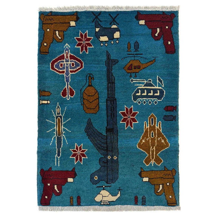 Blue Afghan War Rug 2' 1" x 2' 11" Hand-Knotted | No. AL37695