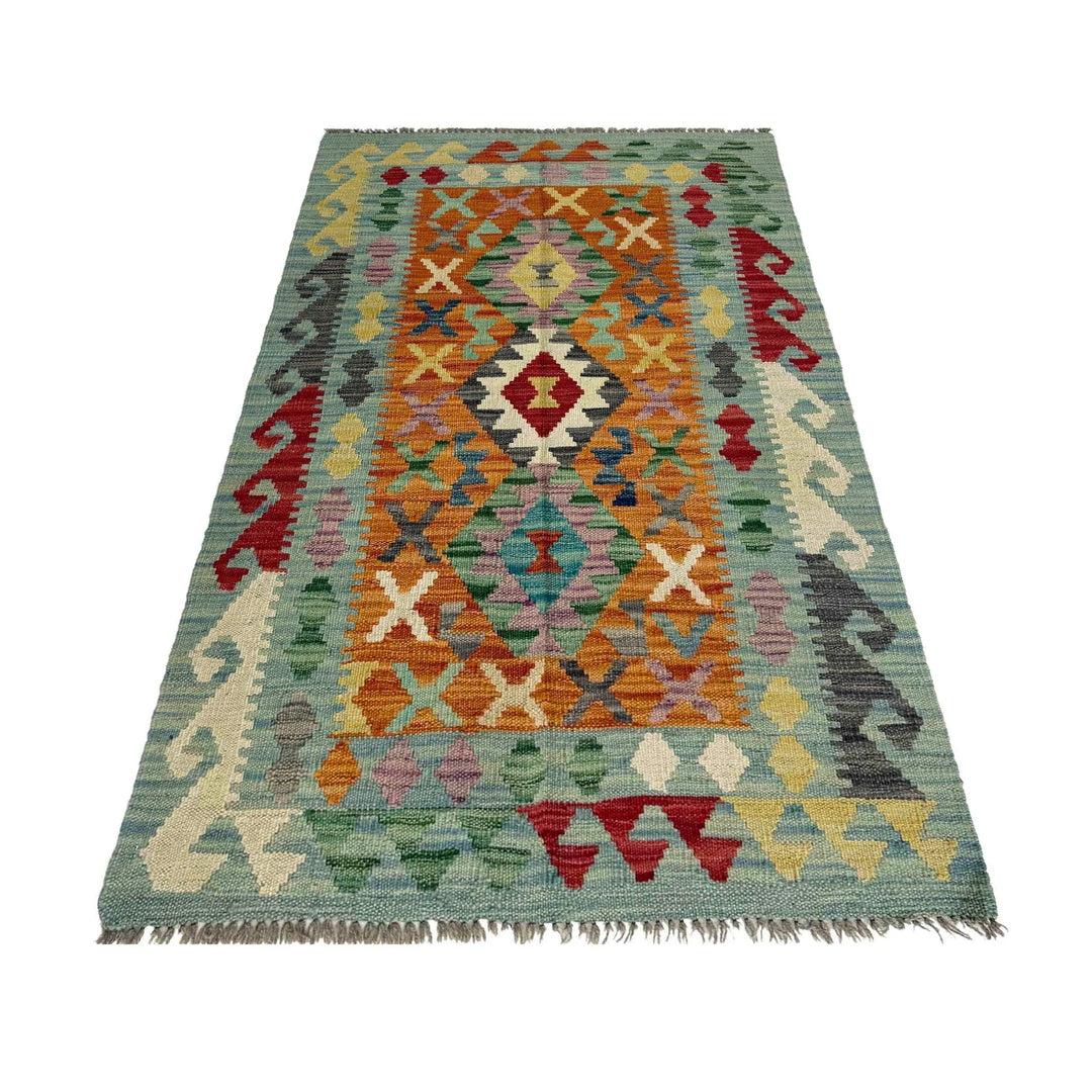 Afghan Vegetable Kilim Rug 2'7" x 4'5" Flat-Weave | No. AL377082