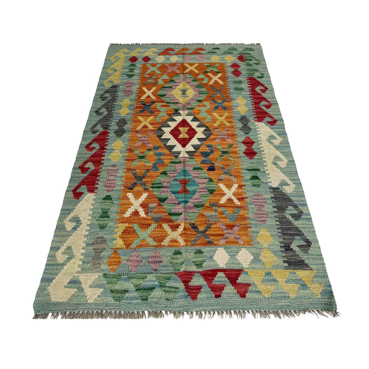 Afghan Vegetable Kilim Rug 2'7" x 4'5" Flat-Weave | No. AL377082