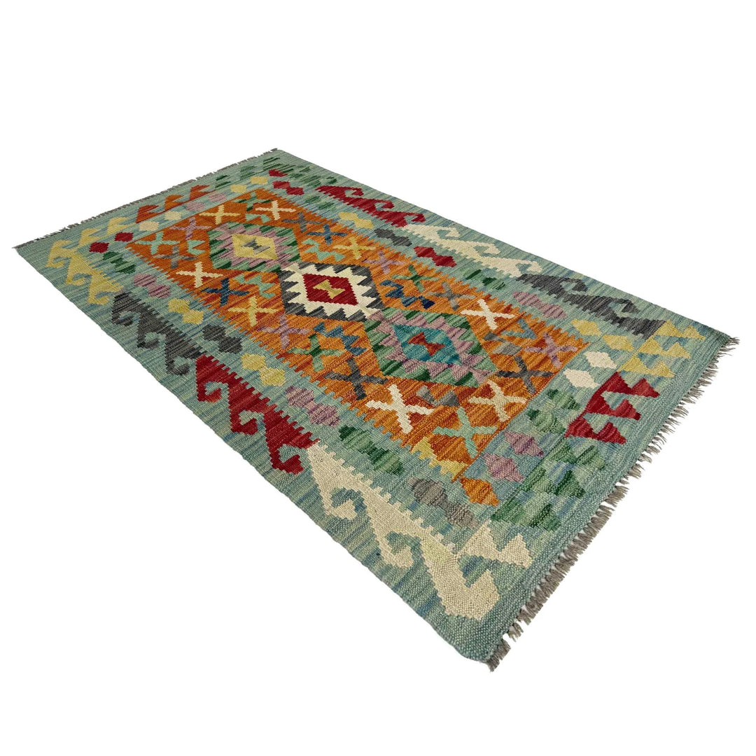 Afghan Vegetable Kilim Rug 2'7" x 4'5" Flat-Weave | No. AL377082