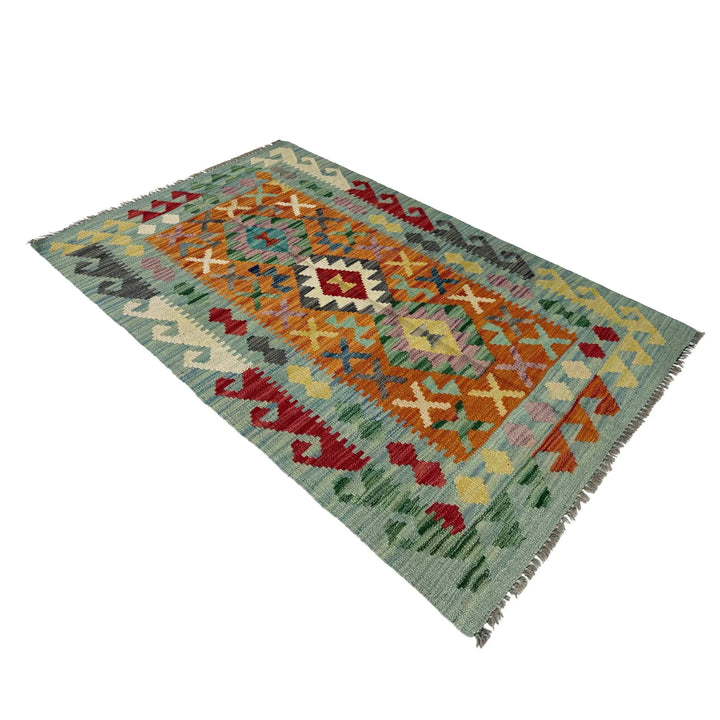 Afghan Vegetable Kilim Rug 2'7" x 4'5" Flat-Weave | No. AL377082