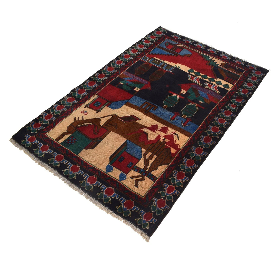 Afghan Pictorial Rug 3' 2" x 4' 9" Hand-Knotted | No. AL37720
