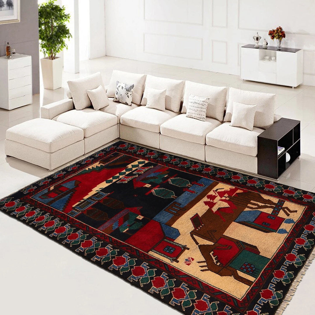 Afghan Pictorial Rug 3' 2" x 4' 9" Hand-Knotted | No. AL37720
