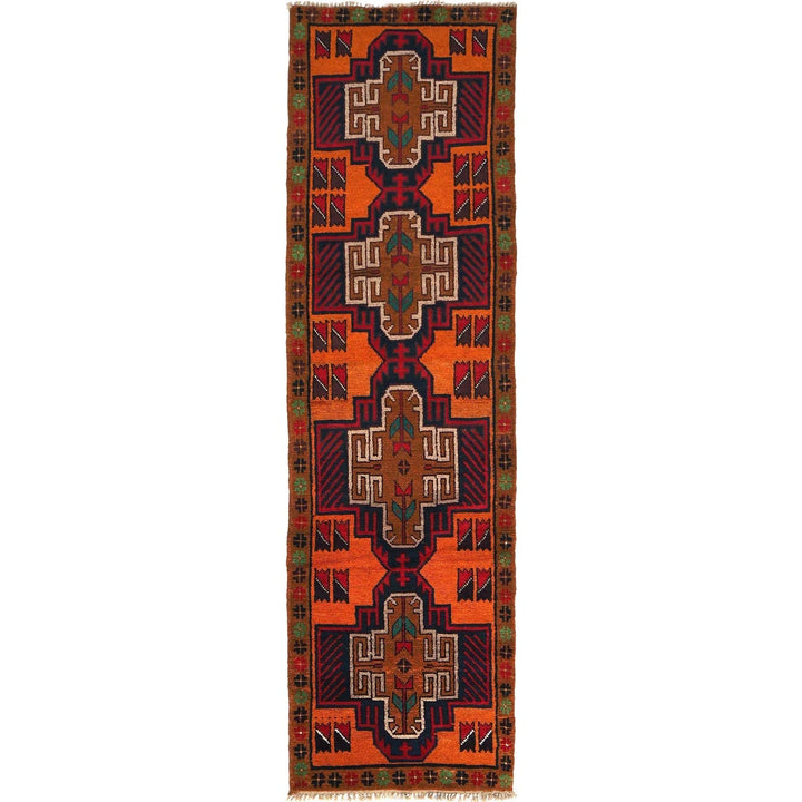 Orange Afghan Baluchi Rug 2' 2" x 8' 3" Hand-Knotted | No. AL37753