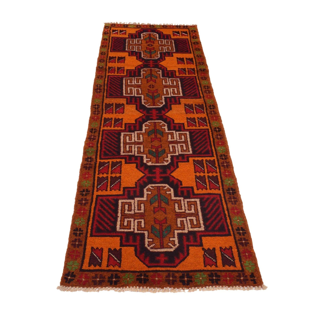 Orange Afghan Baluchi Rug 2' 2" x 8' 3" Hand-Knotted | No. AL37753
